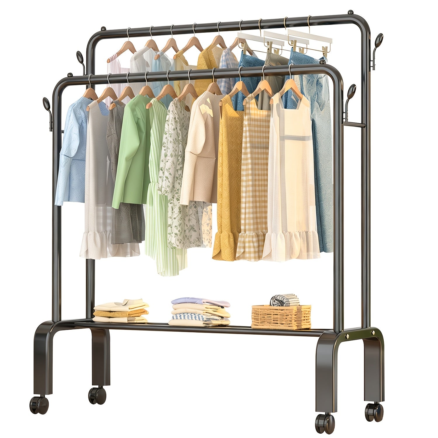 heavy duty metal double pole garment rack rolling wheels