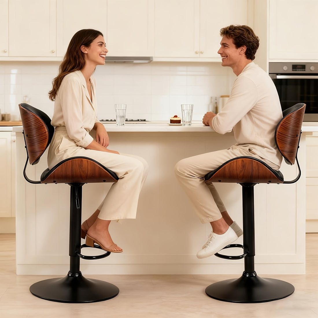 two piece bar stool set adjustable height featuring pu