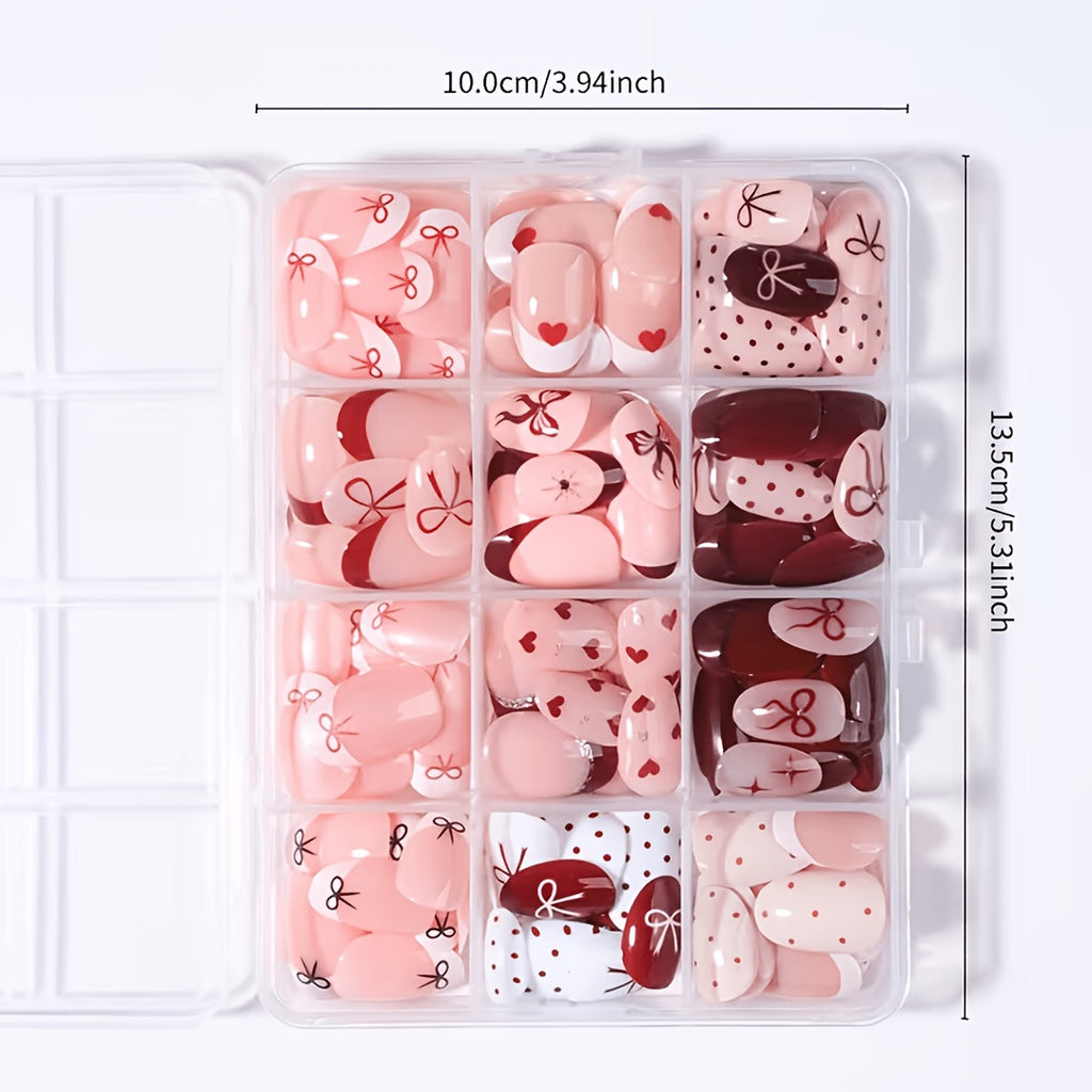 288pcs short oval press nails   multicolor bow heart