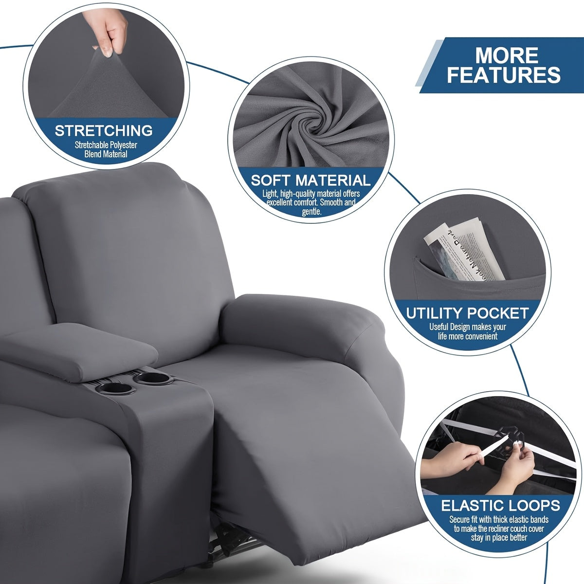 1 2 3 seater fiber fabric recliner sofa cover segmented