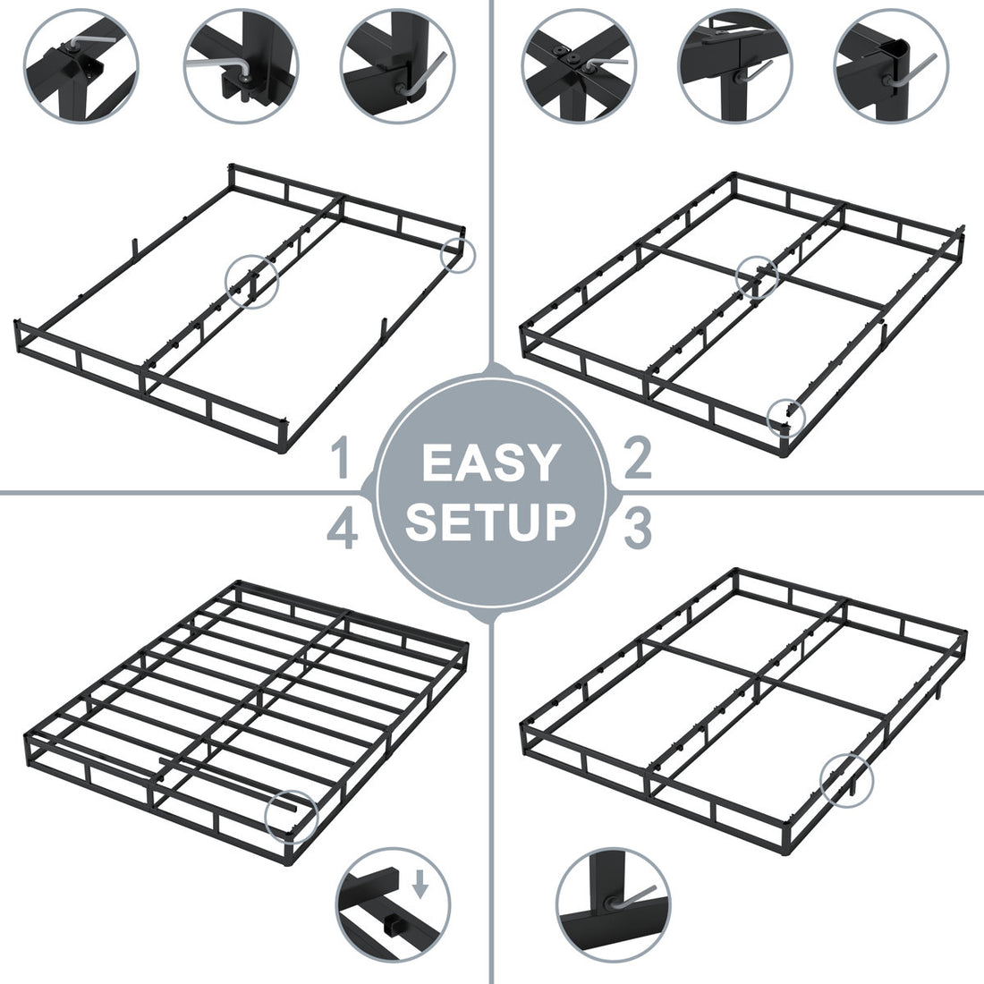 5 Inch Box Spring Low Profile Metal Frame Heavy Duty Easy Assembly