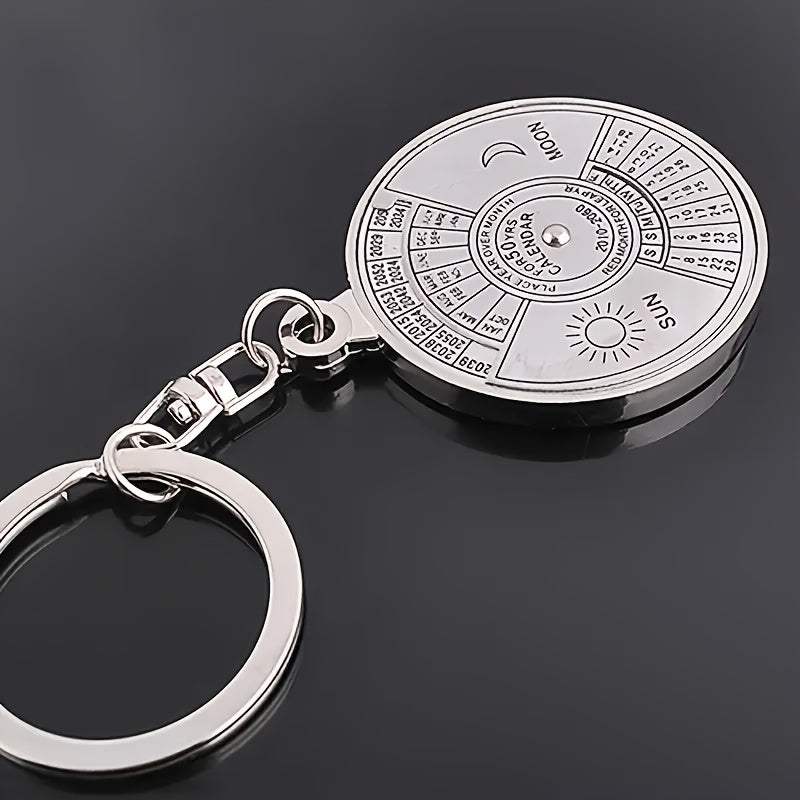 50 year perpetual calendar keyring silvery colored alloy