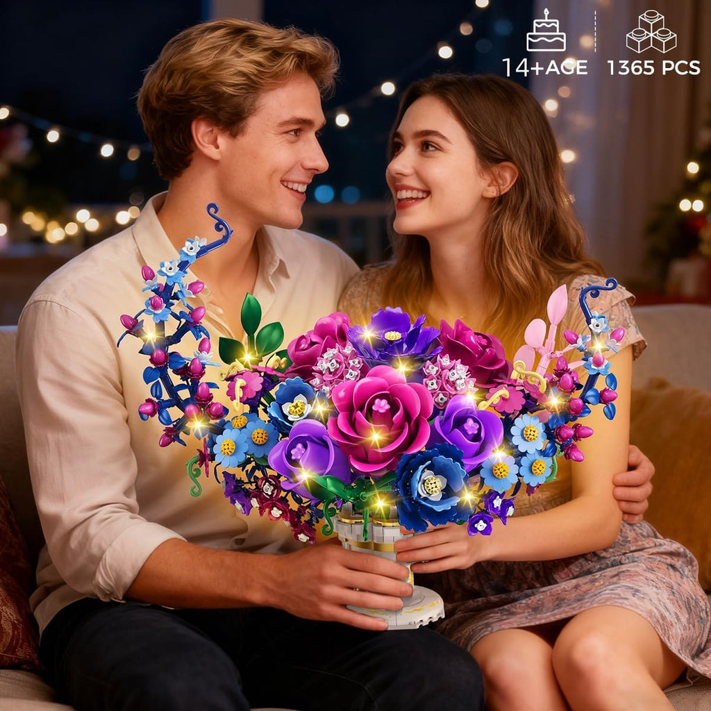 a building block toy set featuring moon shaped rose flowers
