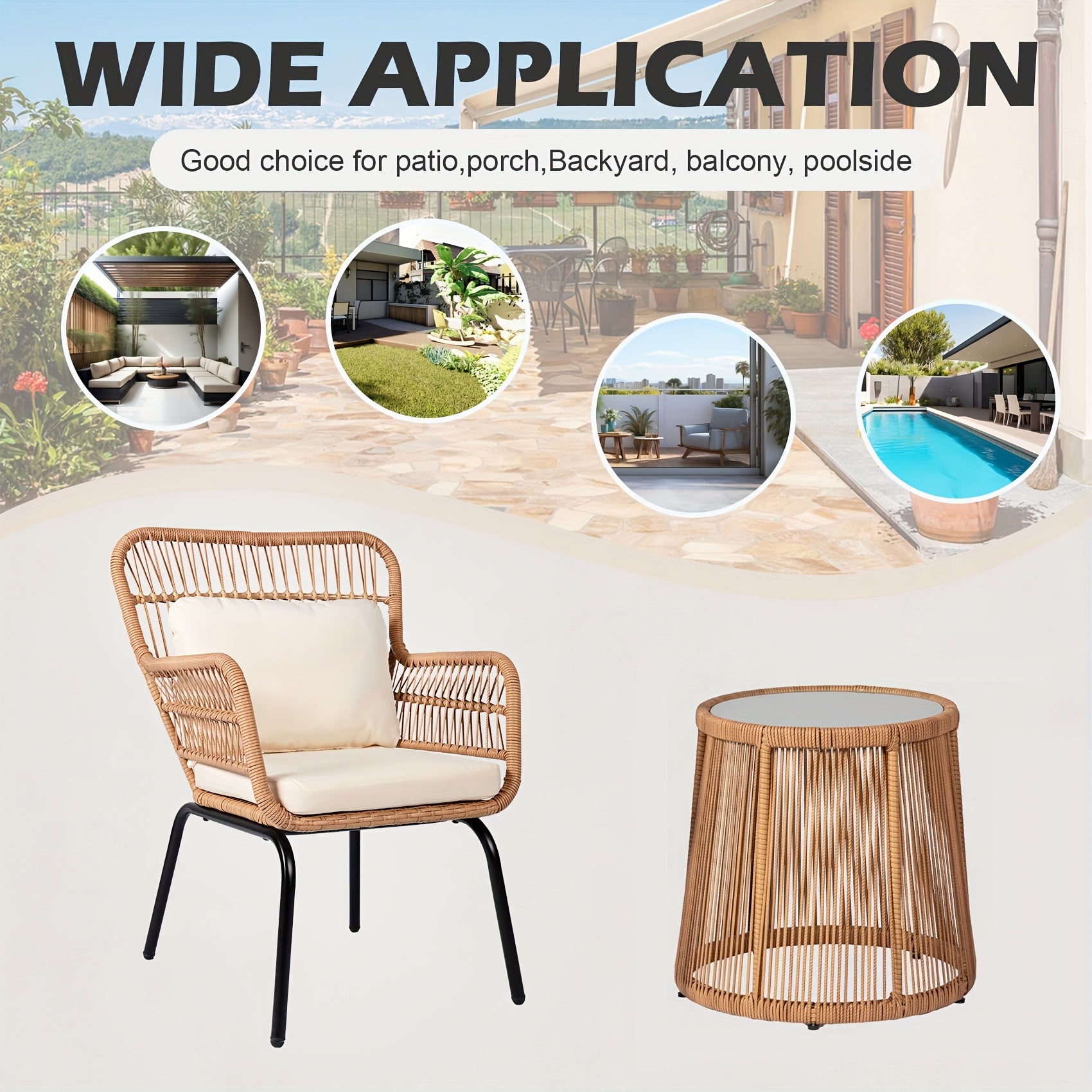 3pcs boho outdoor small patio furniture chair set beige