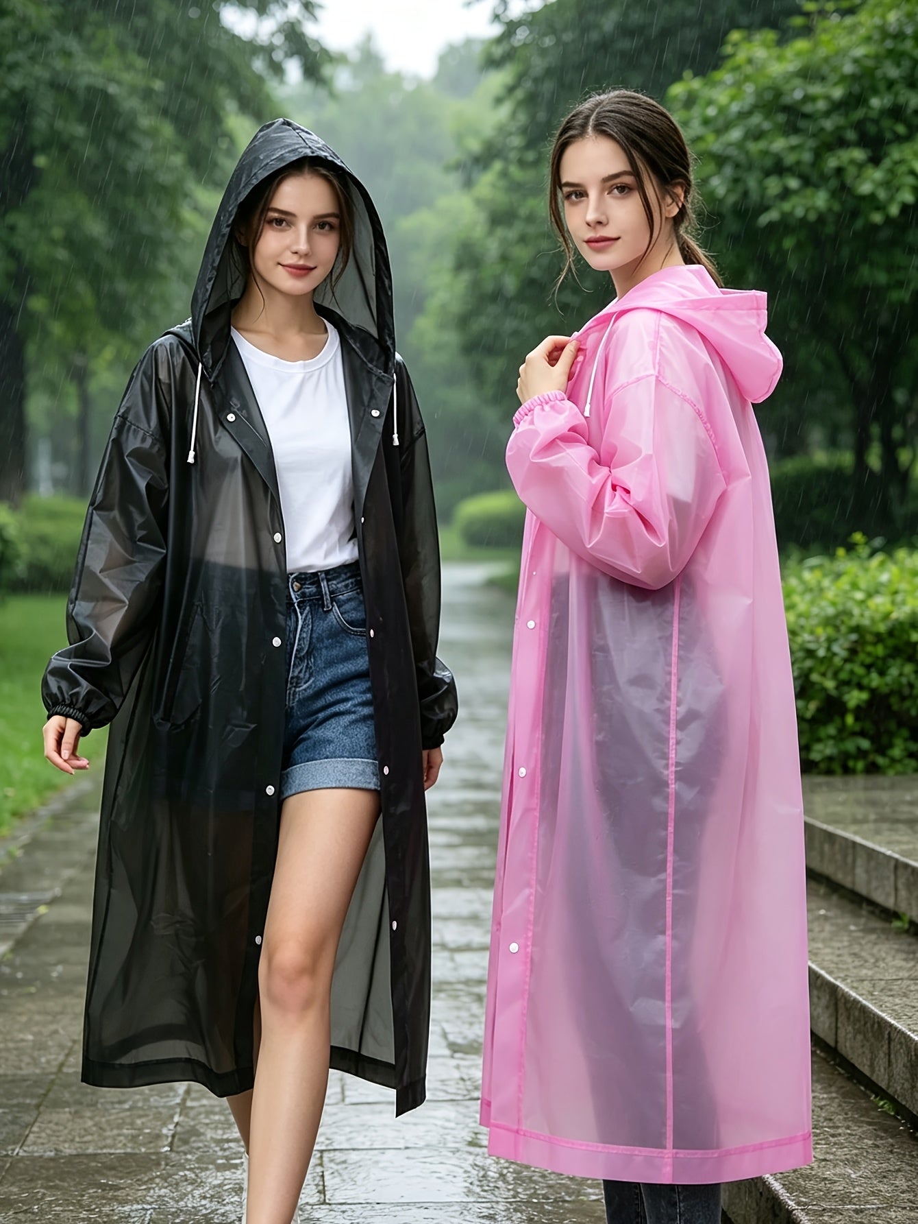 2pcs multicolor   long hooded raincoats   full