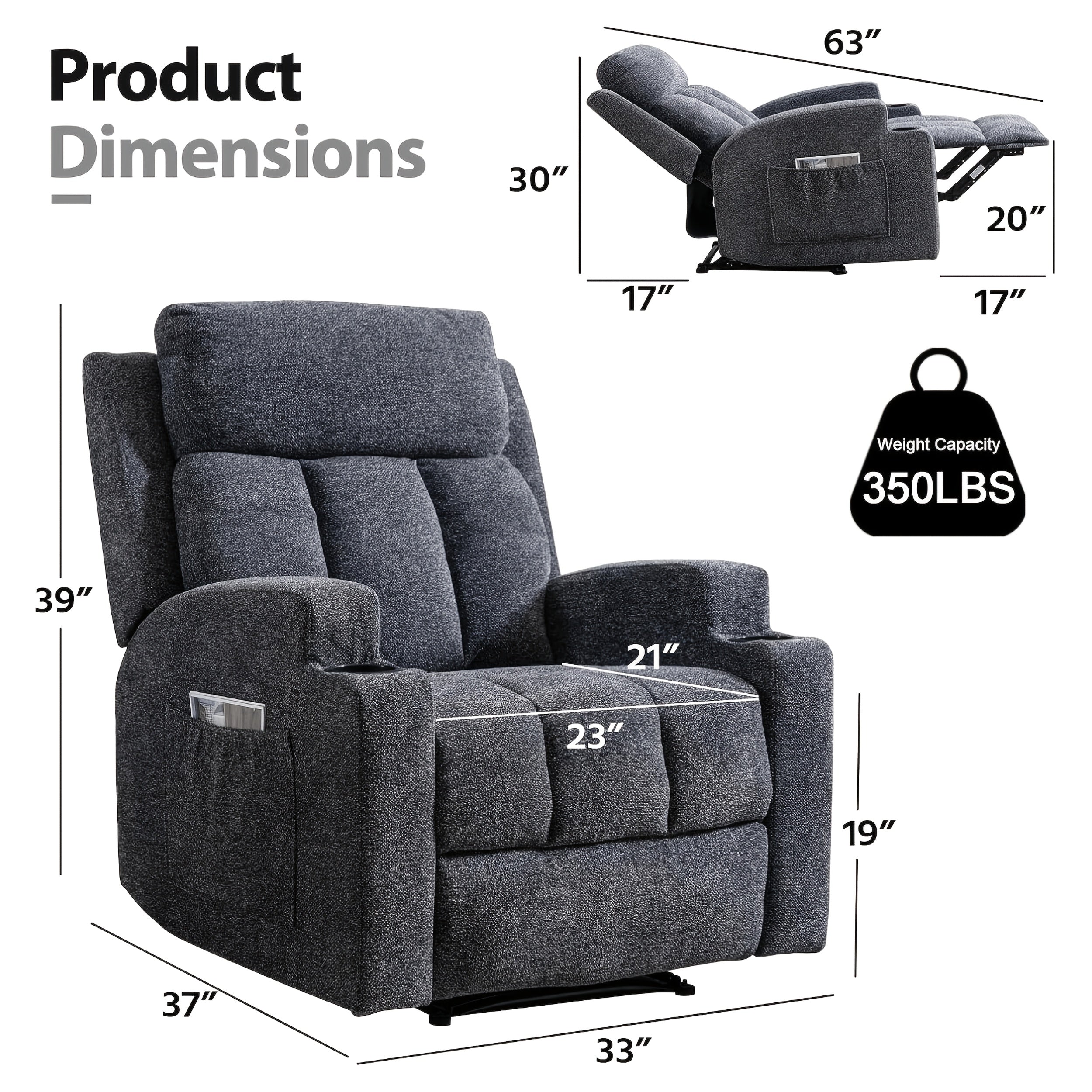 manual recliner chair massage heat ergonomic