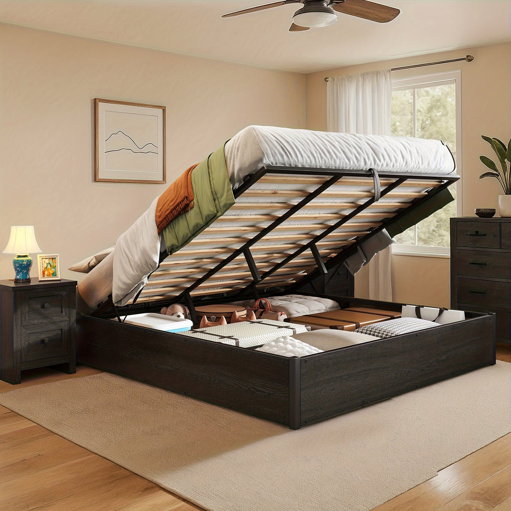 lift storage bed storage underneath wooden platform bed