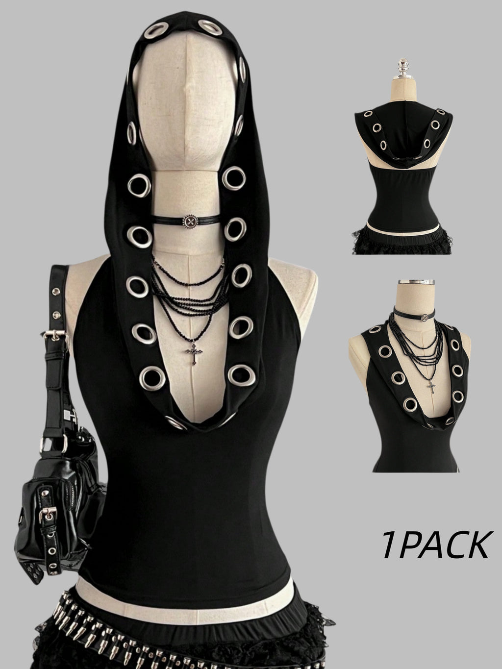 hooded halterneck vest