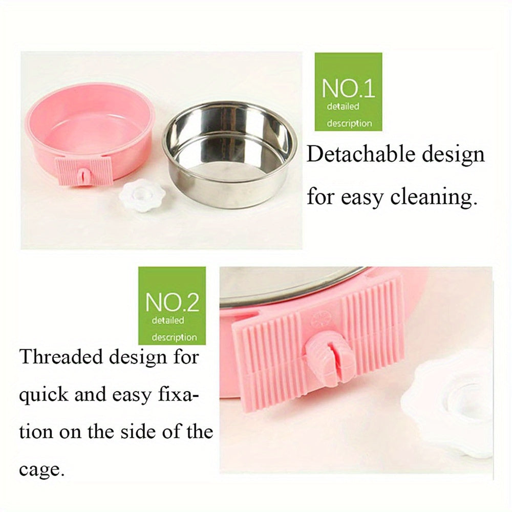2pcs stainless steel hanging pet feeding bowl pet cage