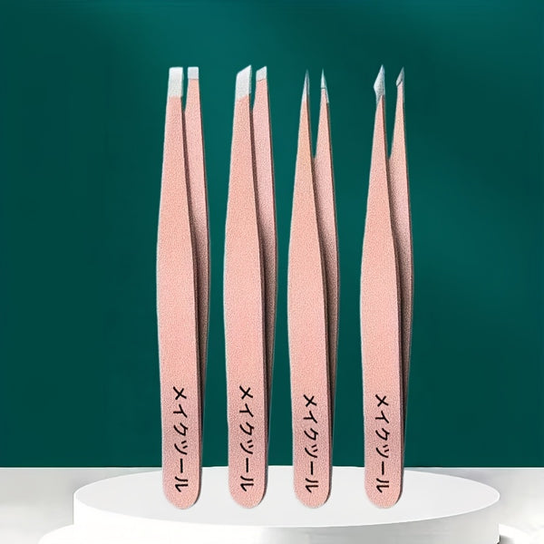 rose gold japanese stainless steel tweezers 4 piece set
