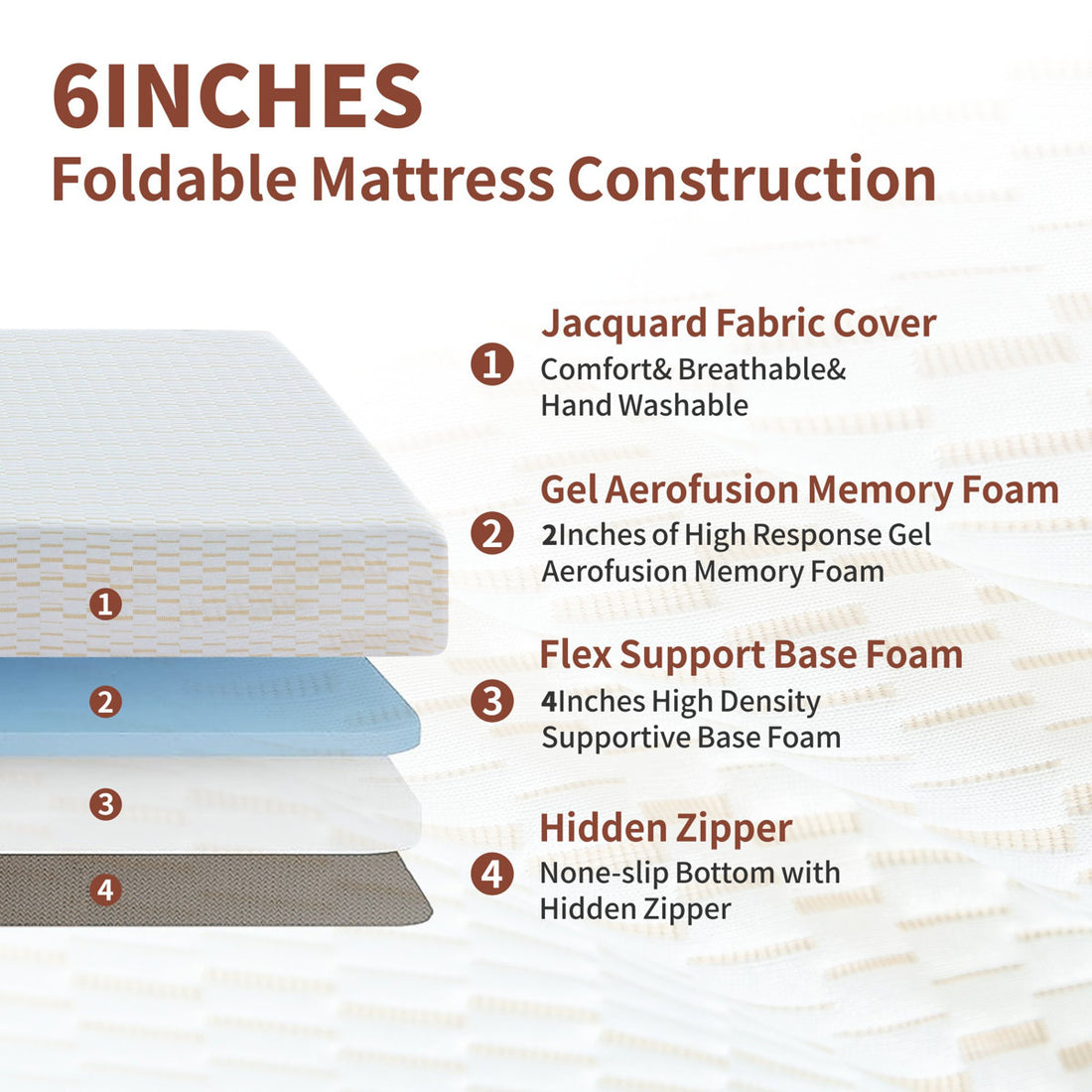 6" Gel Memory Foam Folding Mattress |  For Murphy Beds