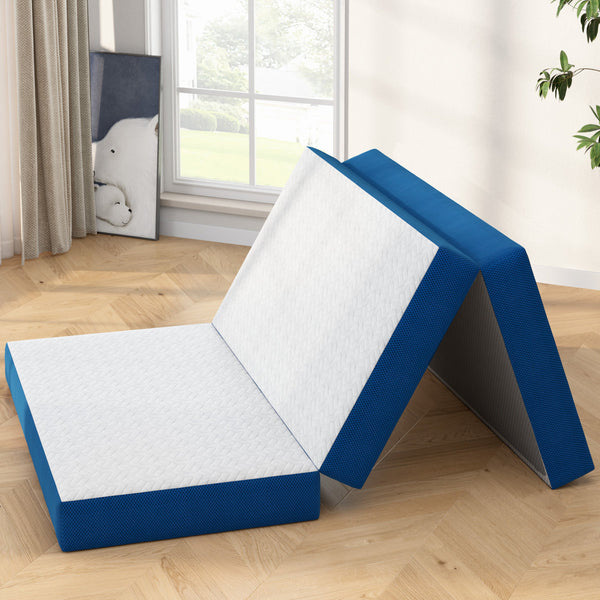 6" Gel Memory Foam Mattress Queen Size, Portable Tri-folding Mattress with Removable Cover