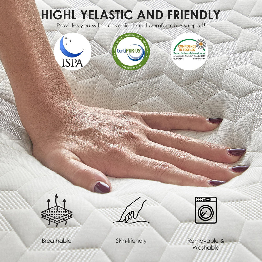 6" Gel Memory Foam Mattress Queen Size, Portable Tri-folding Mattress with Removable Cover