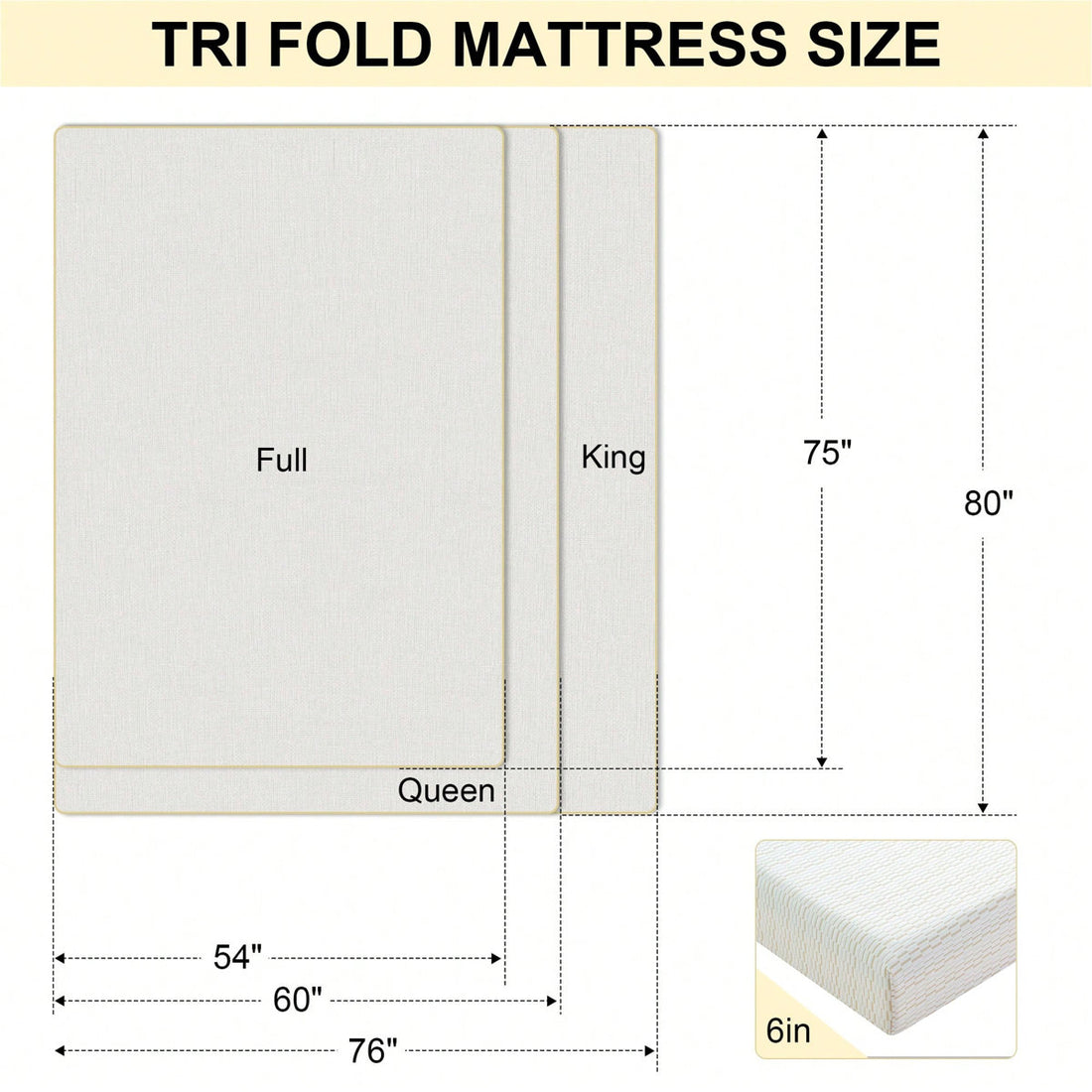 6" Tri-Fold Memory Foam Mattress, Portable Folding Murphy Bed Mattress With Removable Washable Cover & Free Storage Bag