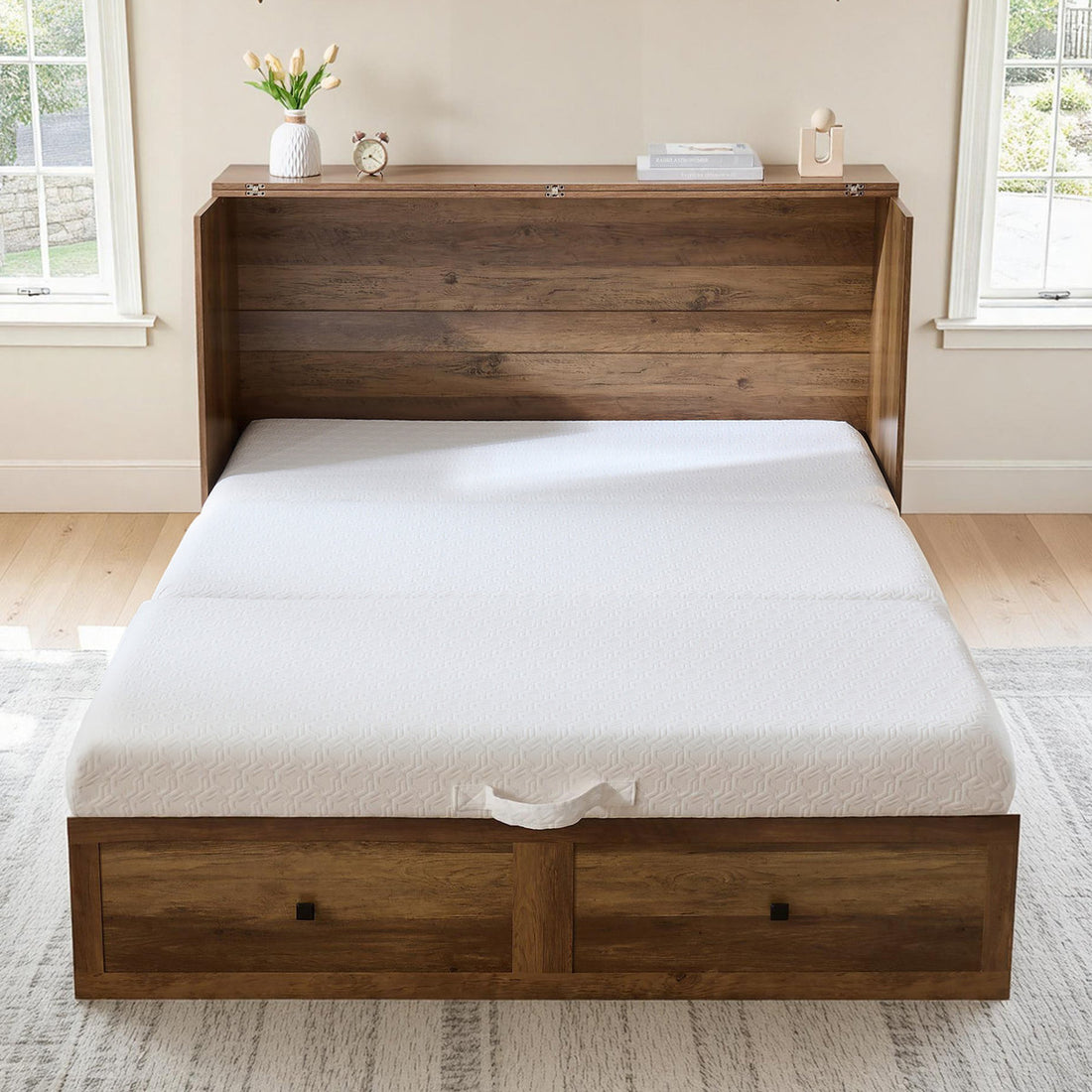 6" Tri-fold Memory Foam Mattress With Non-Slip Cover for Murphy Bed, Queen