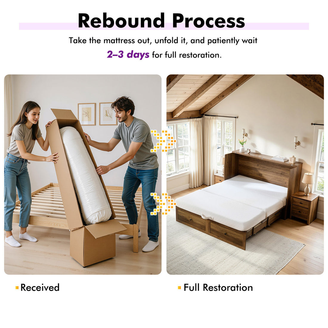 6" Tri-fold Memory Foam Mattress With Non-Slip Cover for Murphy Bed, Queen