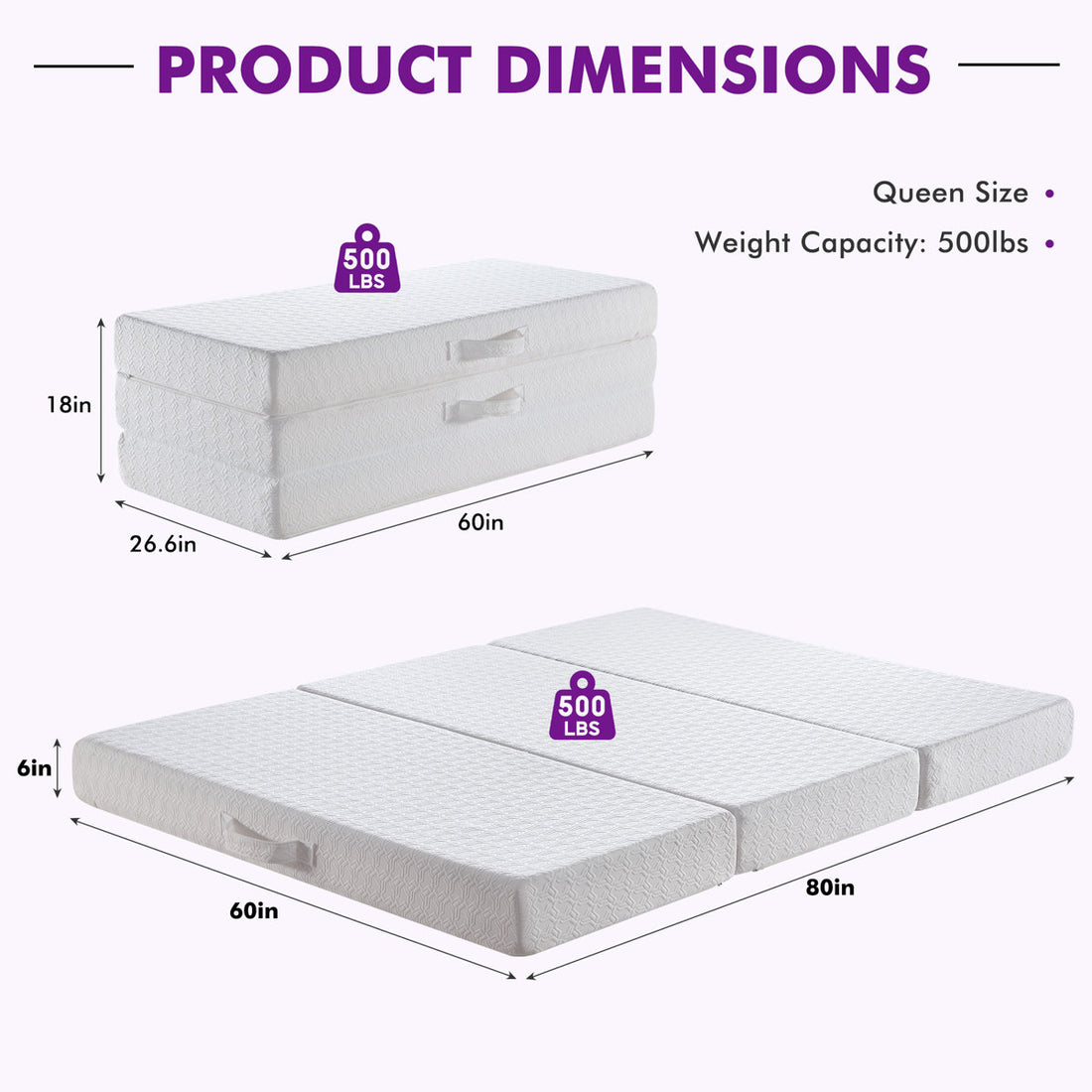 6" Tri-fold Memory Foam Mattress With Non-Slip Cover for Murphy Bed, Queen