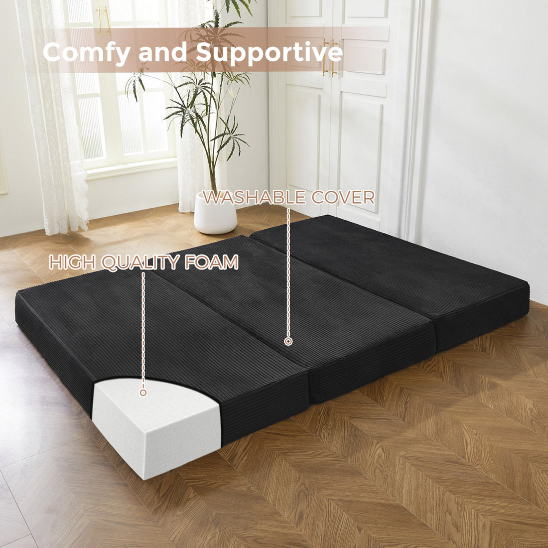 6''Portable Tri-folding Mattress,Memory Foam Mattress