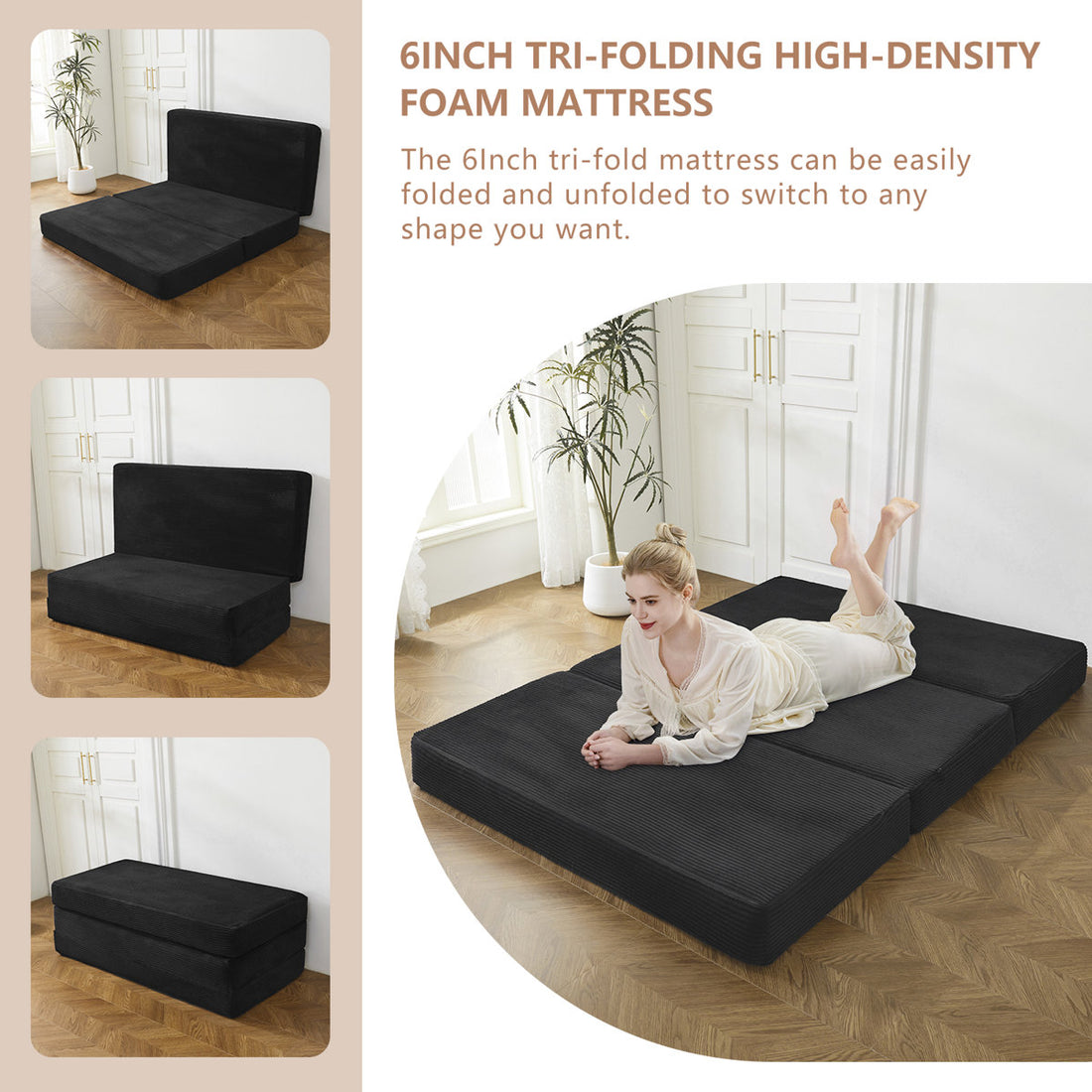 6''Portable Tri-folding Mattress,Memory Foam Mattress