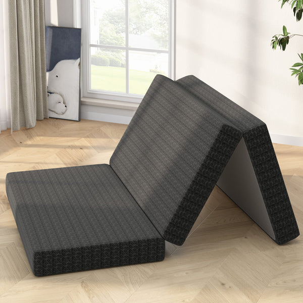 6'' Gel Memory Foam Mattress Queen Size, Portable Tri-folding Mattress With Washable Cover, Black