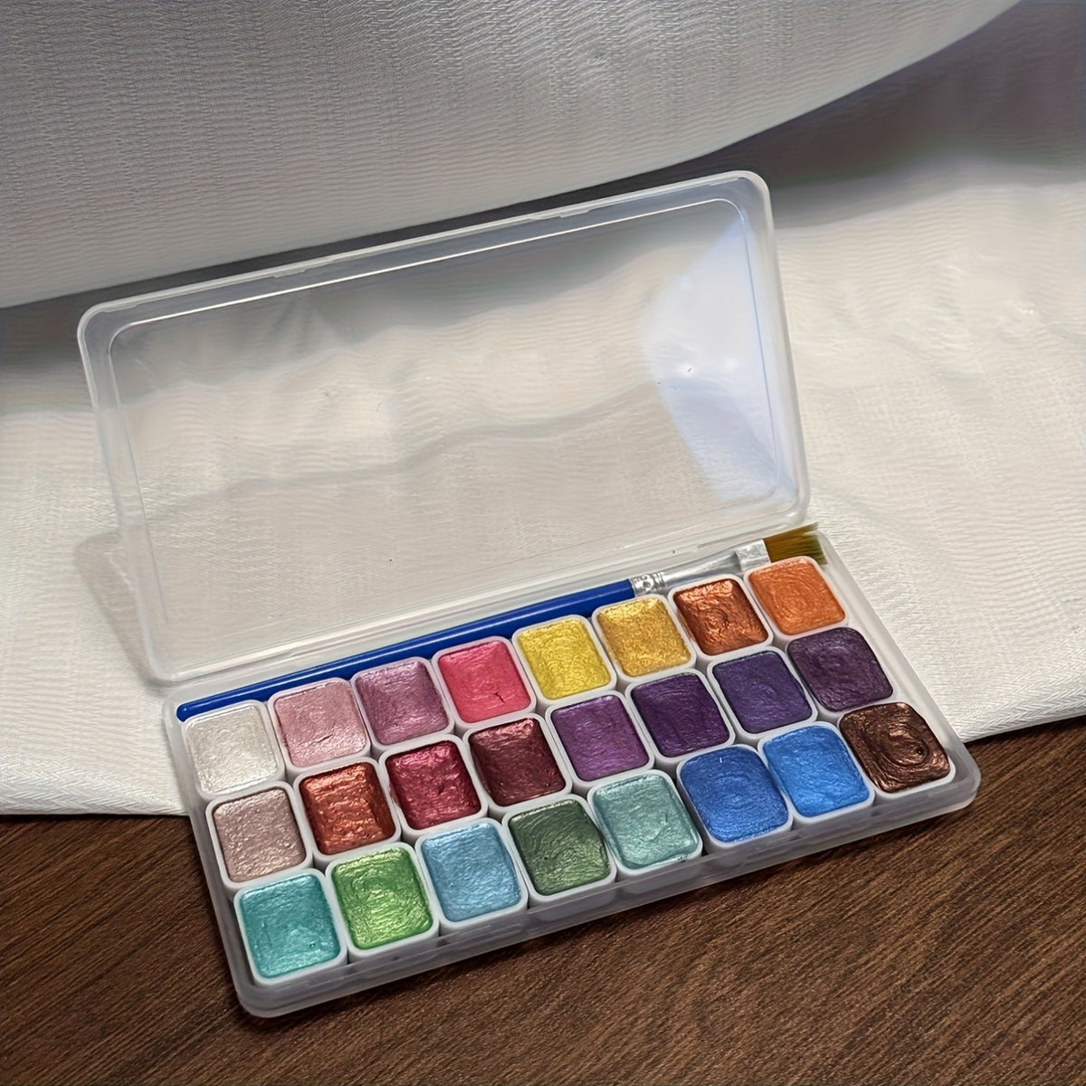 24 colors mini pearlescent watercolor pigment portable metal