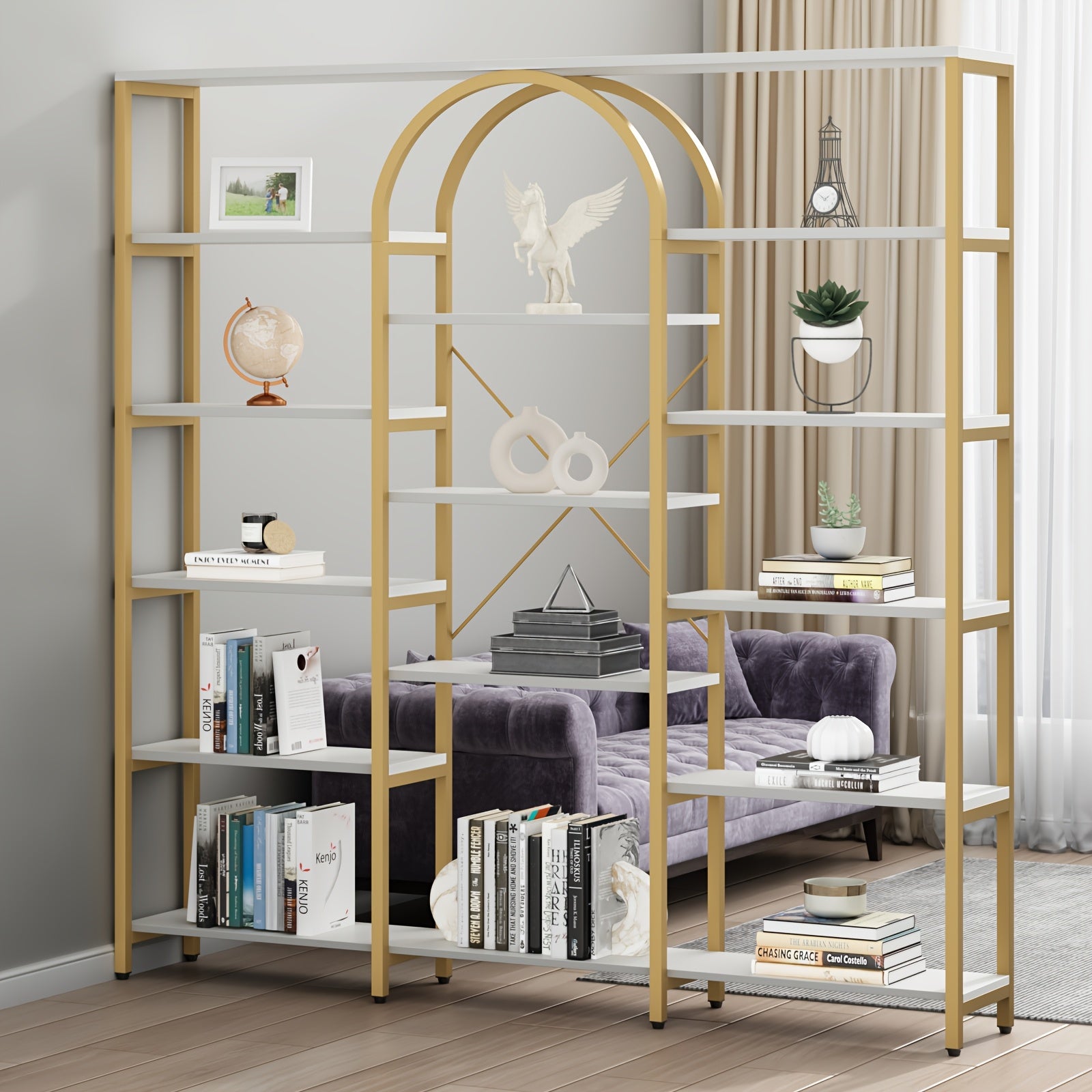 triple   tier large open bookshelf tall storage display