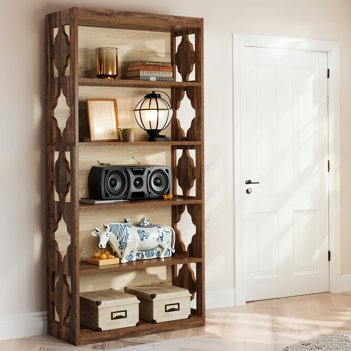 5 tier tall bookshelf bookcase large wooden shelf 11 81 d x
