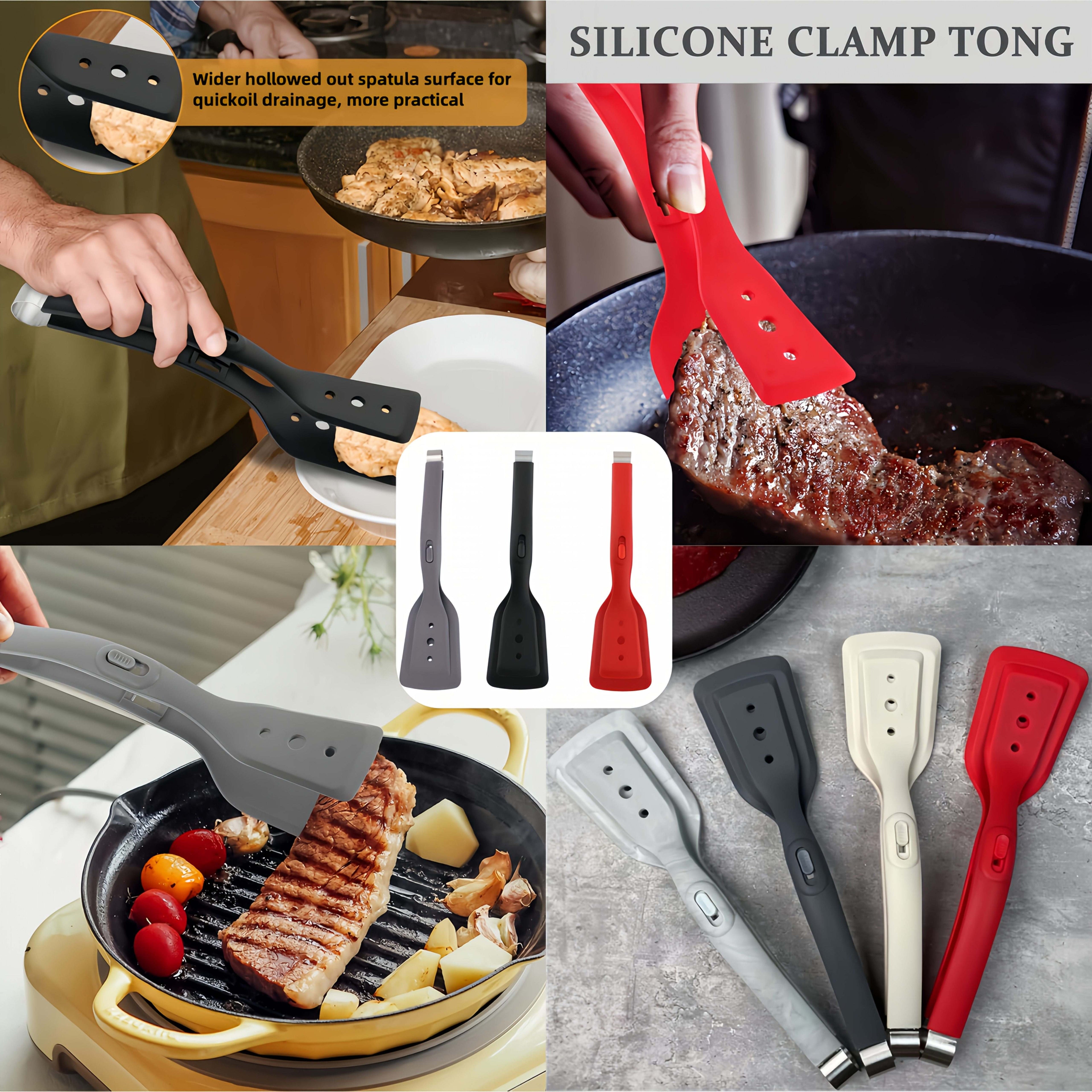 2 in 1 stainless steel silicone cooking tongs bbq