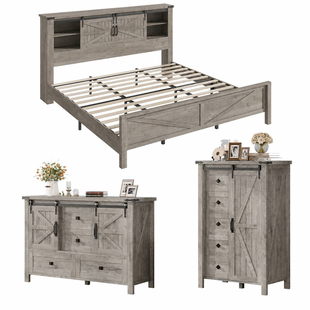 farmhouse bedroom set bed sliding barn doors bookcase