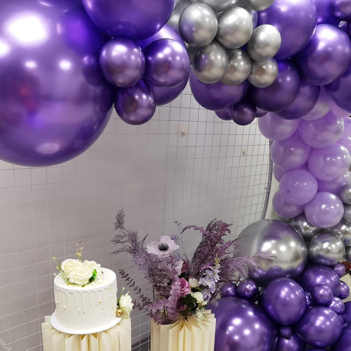 purple silvery balloon garland 127pcs 18in 12in 10in 5in