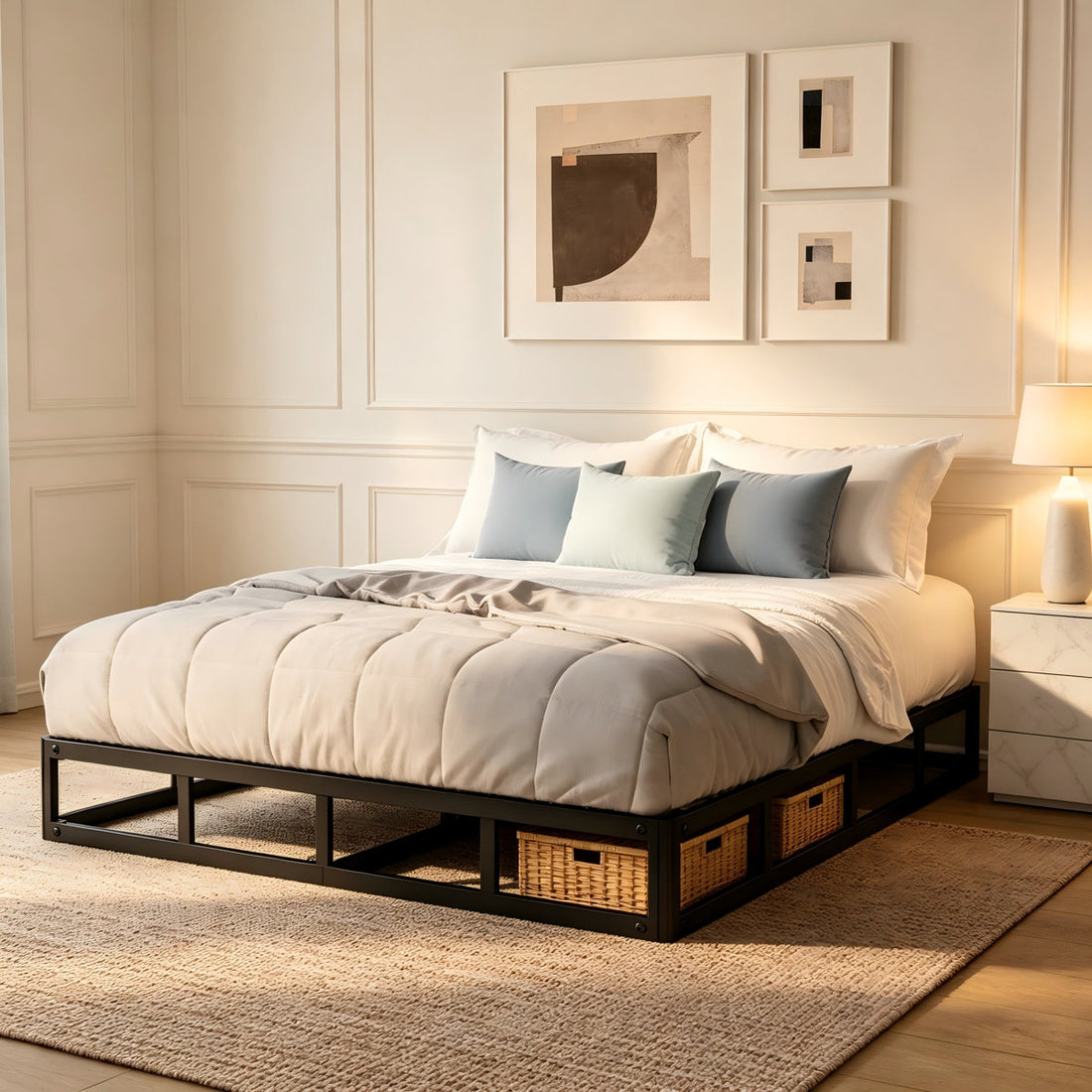7 Inch Box Spring For Bed, Metal Mattress Foundation With 3000 Lbs Capacity, Circular Button Style Reinforced Design, Easy Assembly