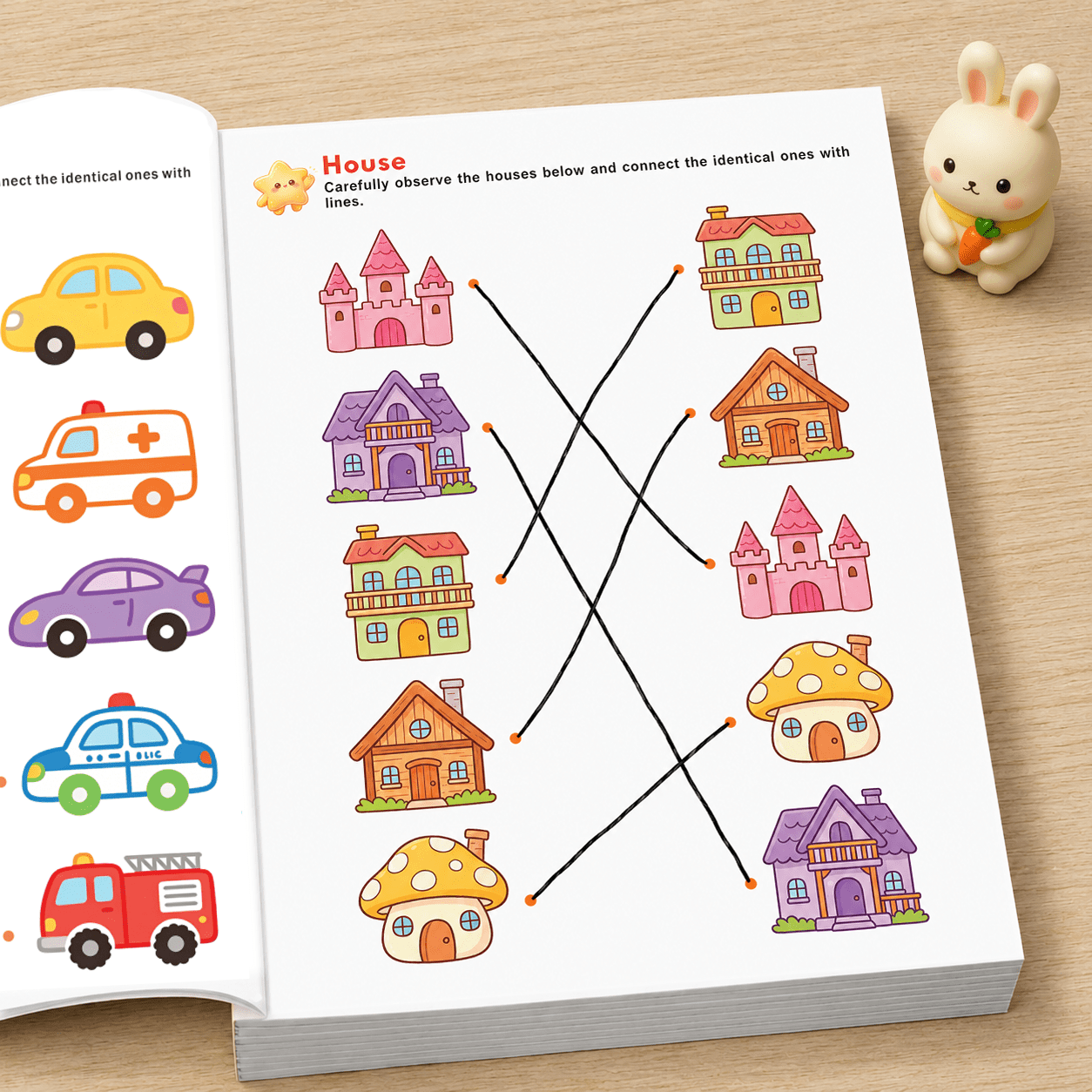 32 page visual matching activity book cute fruits vehicles