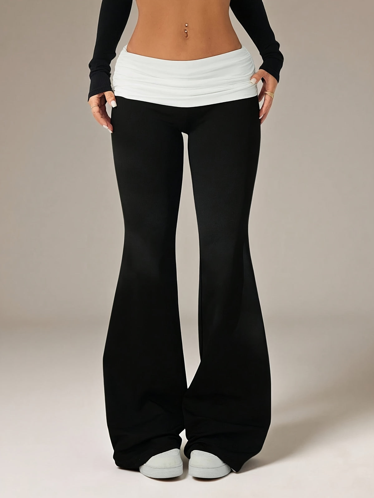 womens casual flared trousers color   waistband