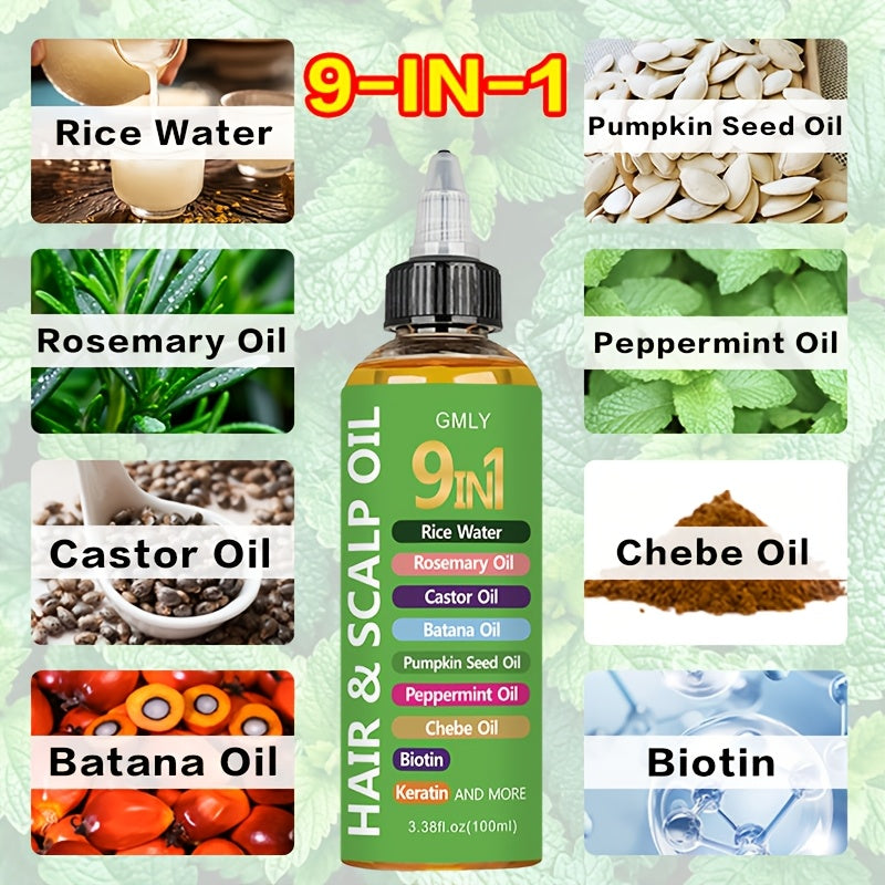 9 in 1 hair oil rice water rosemary oil castor oil batana