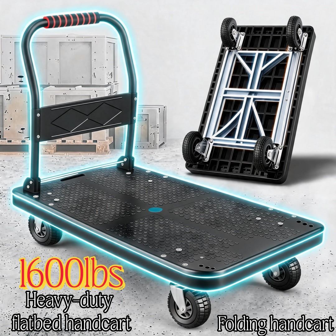 folding heavy-duty handcart,   handcart,   truck,   trolley, silent tpr wheels, thickened frame (1600/980/480/220 lbs), suitable for home renovation, material handling, moving, large item transportation,   and garages. - tools & home improvement