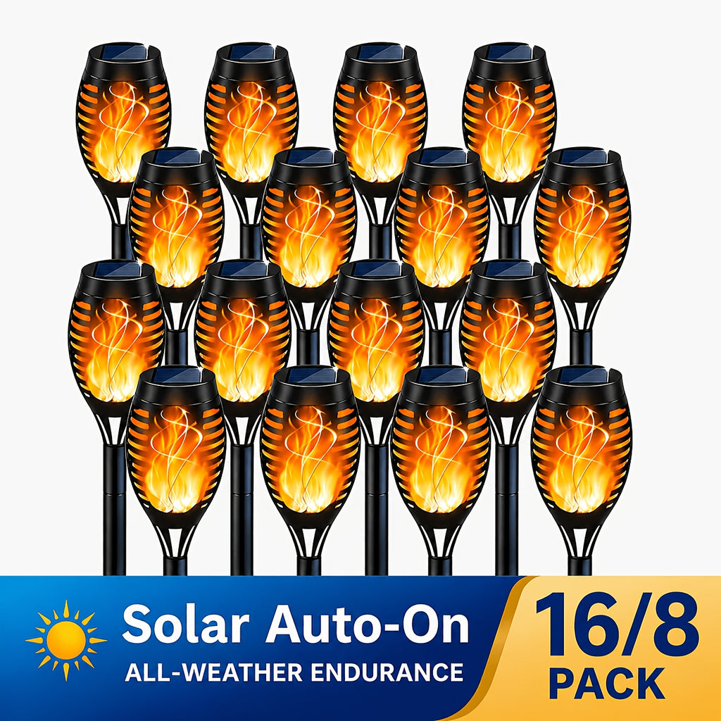16 8pcs solar torch lights smart light control