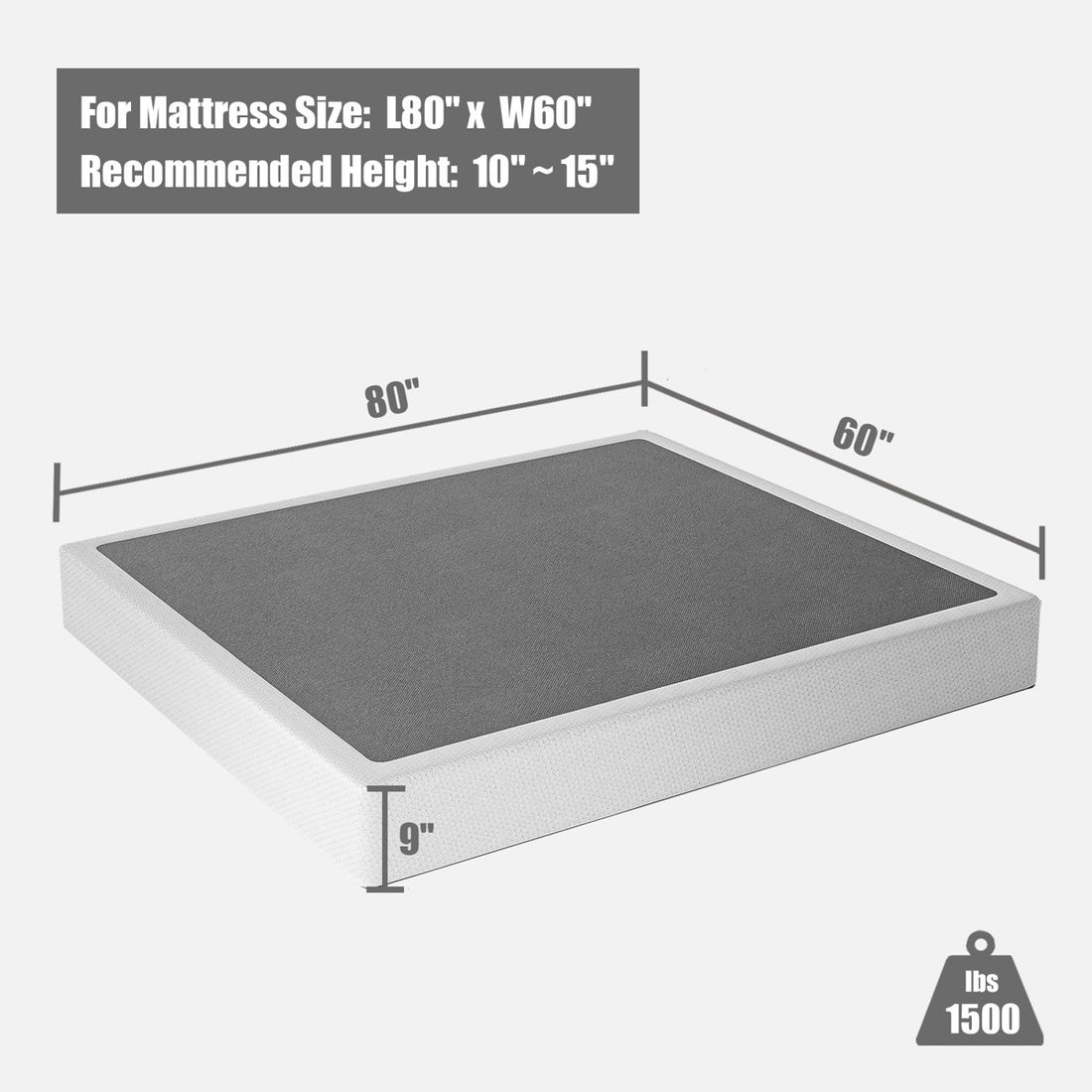 9" High Profile Metal Box Spring with Fabric Cover, Heavy Duty Mattress Foundation, Easy Assembly, Queen Size