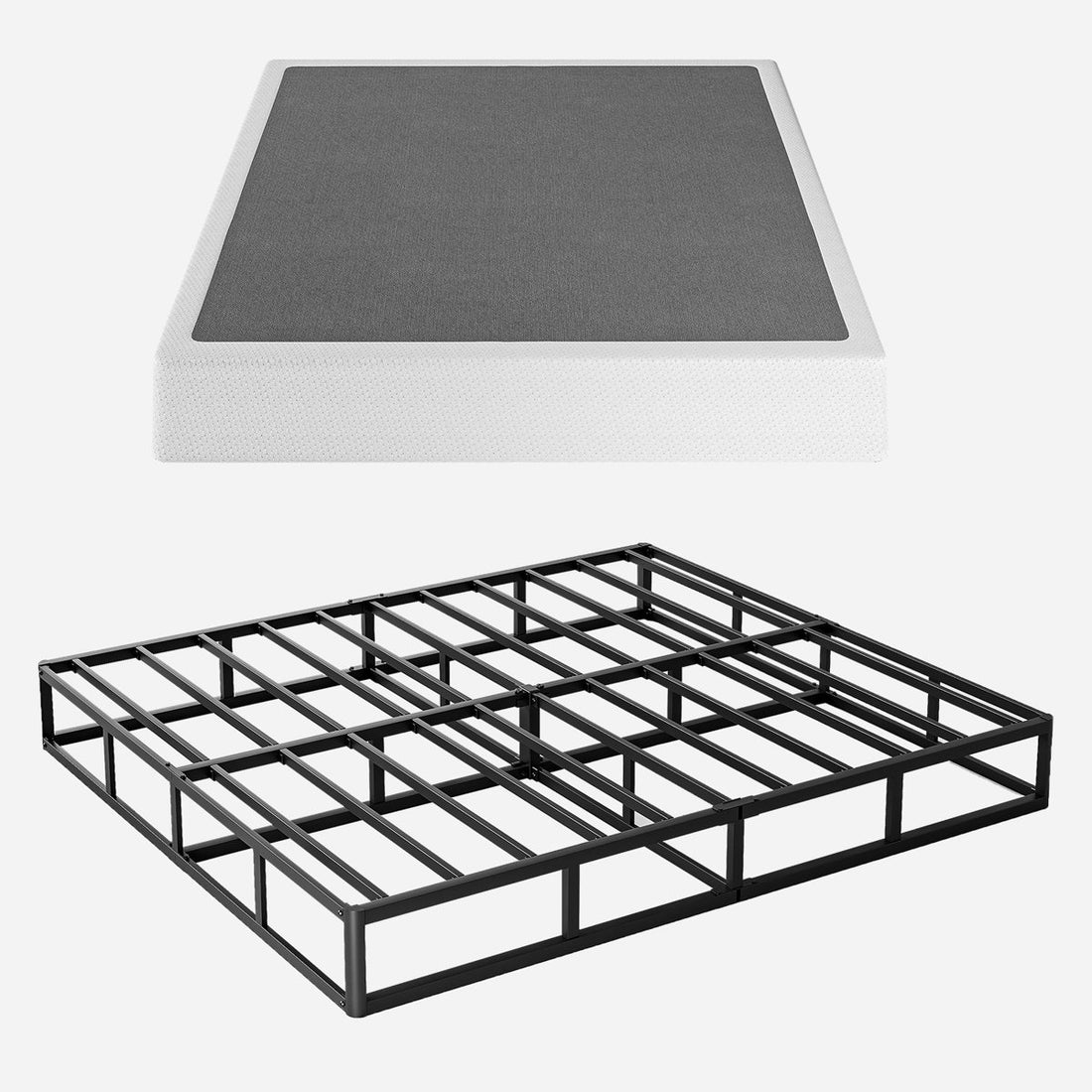 9" High Profile Metal Box Spring with Fabric Cover, Heavy Duty Mattress Foundation, Easy Assembly, Queen Size