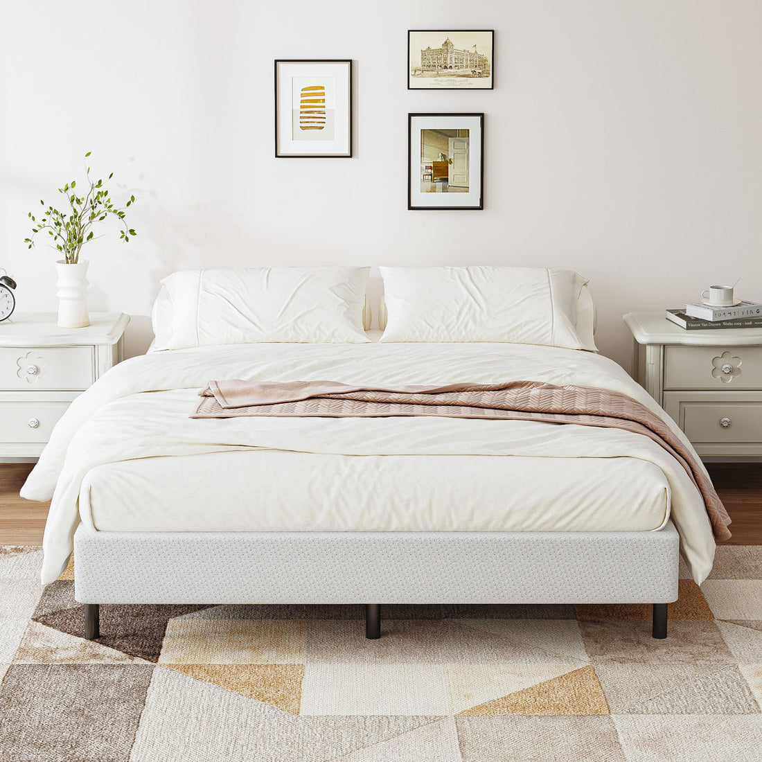 9" High Profile Metal Box Spring with Fabric Cover, Heavy Duty Mattress Foundation, Easy Assembly, Queen Size