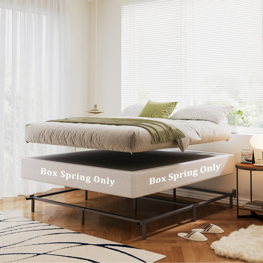 9" High Profile Metal Box Spring with Fabric Cover, Heavy Duty Mattress Foundation, Easy Assembly, Queen Size