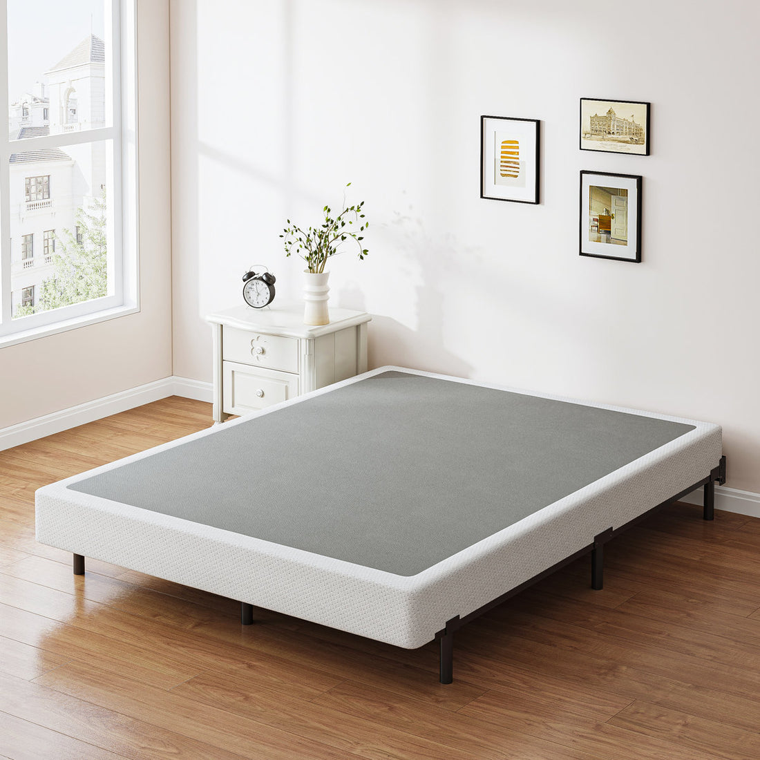 9" High Profile Metal Box Spring with Fabric Cover, Heavy Duty Mattress Foundation, Easy Assembly, Queen Size