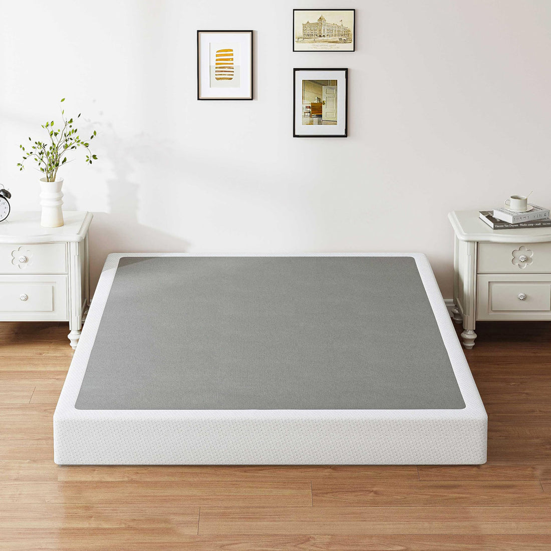 9" High Profile Metal Box Spring with Fabric Cover, Heavy Duty Mattress Foundation, Easy Assembly, Queen Size