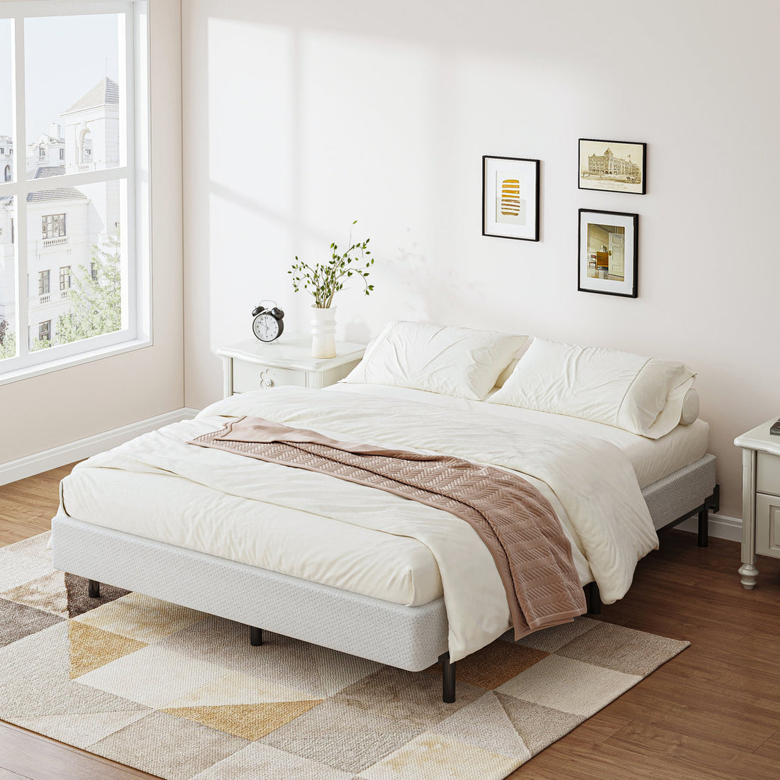 9" High Profile Metal Box Spring with Fabric Cover, Heavy Duty Mattress Foundation, Easy Assembly, Queen Size