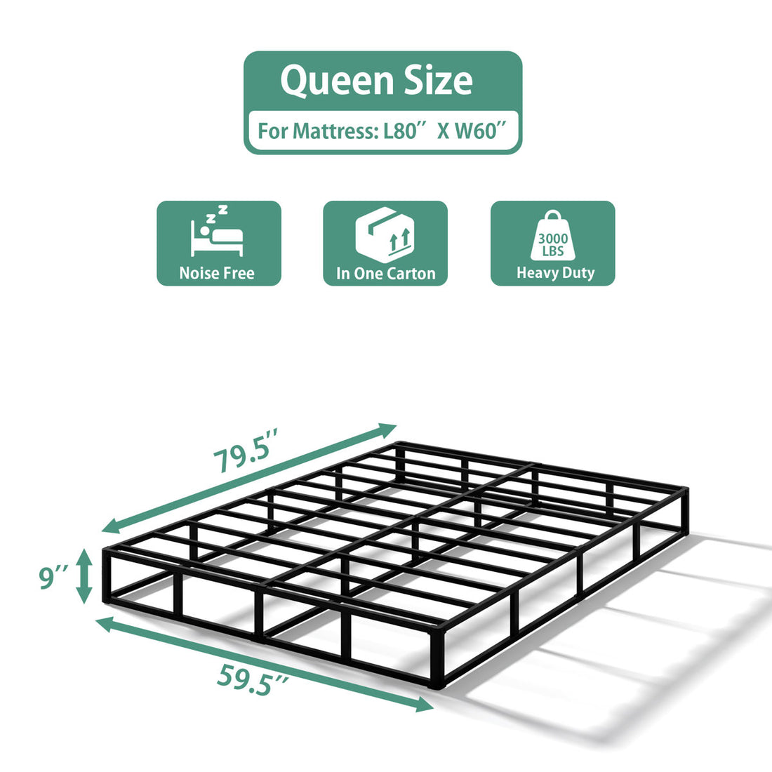 9'' Metal Box Spring With Frabric Cover,  Metal Frame Heavy Duty Easy Assembly