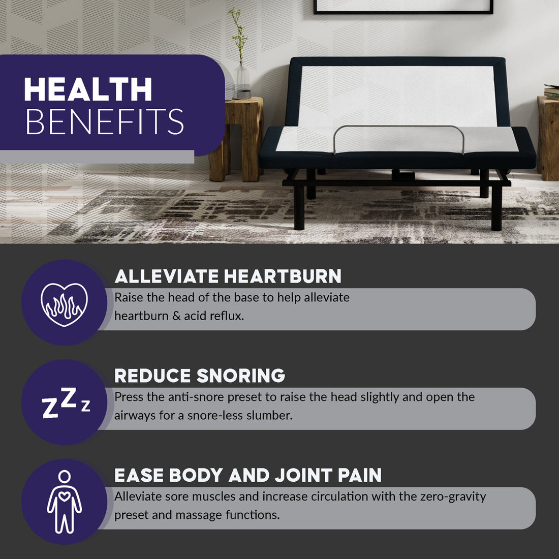 Adjustable Base with Wireless Remote, USB Ports and Massage