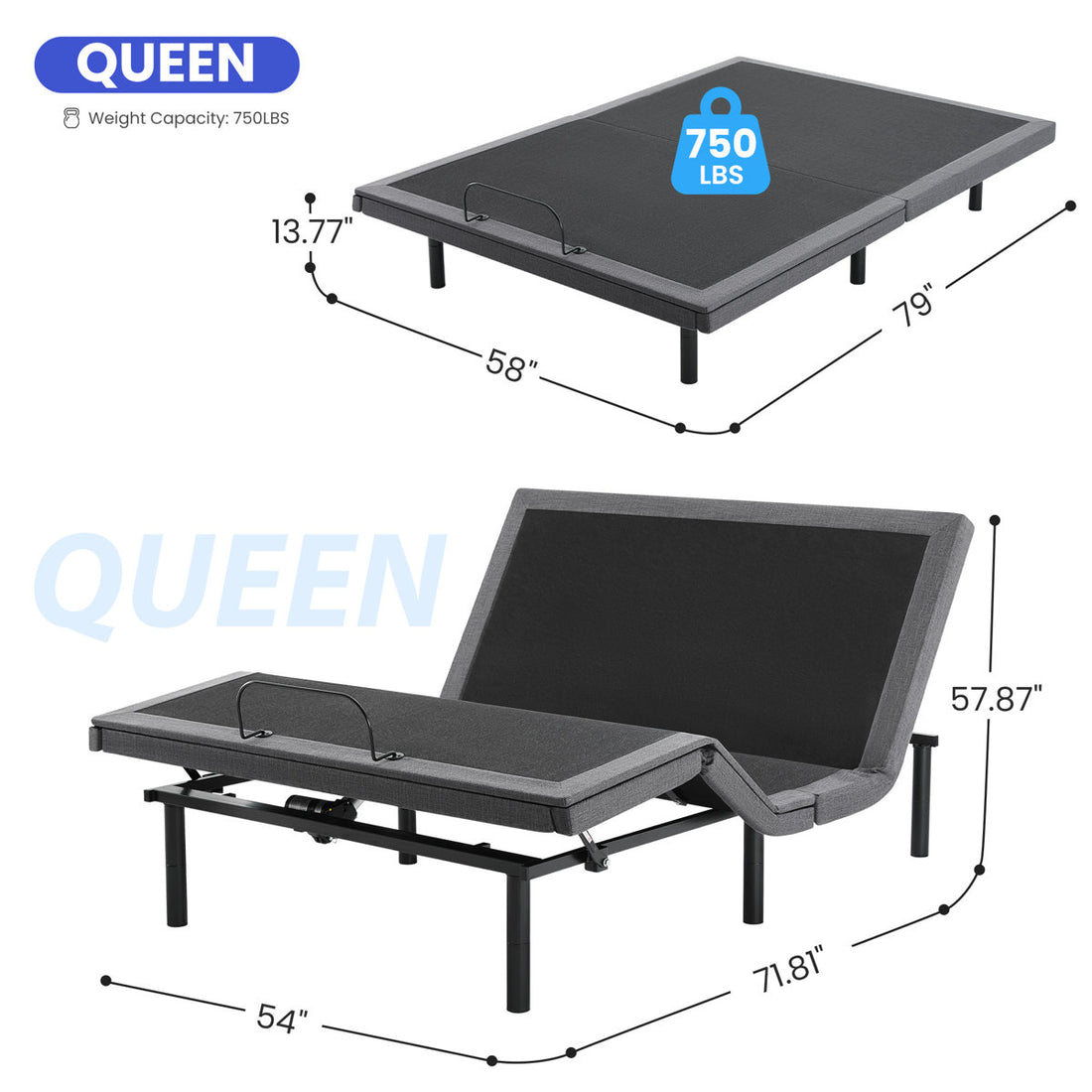 Adjustable Bed Frame, Electric Bed with Wireless Remote, Head and Foot Incline