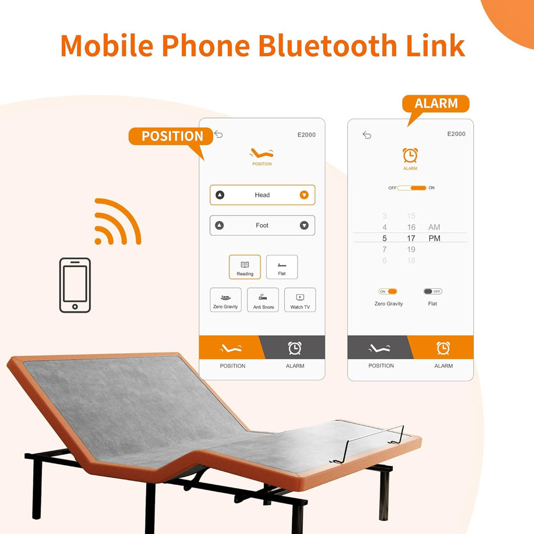 Adjustable Bed with Massage, Wireless Remote, App Control, Zero Gravity, Underbed Light, USB & Type C Ports on both sides