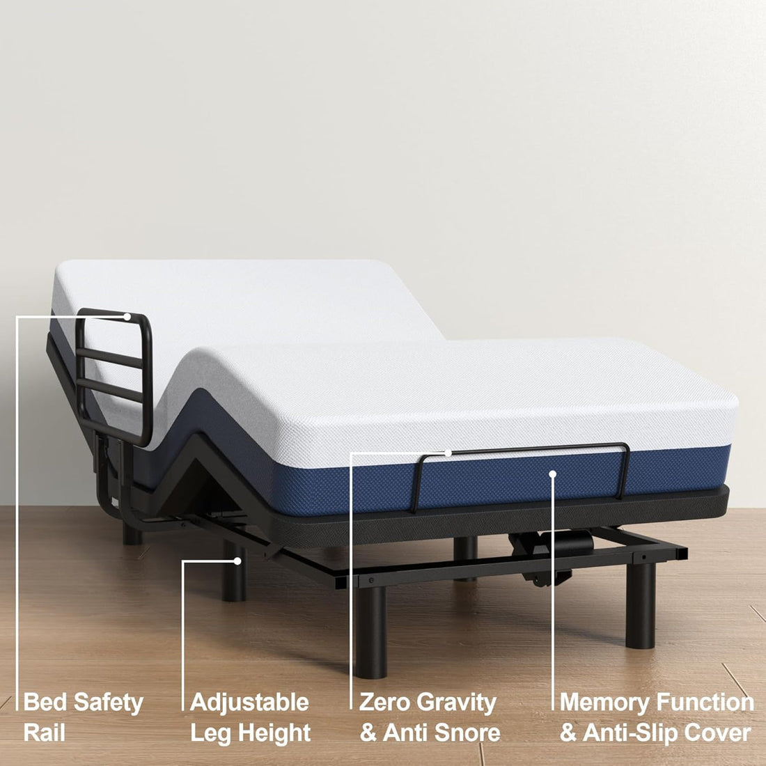 Adjustable Twin XL Bed Frame With Safety Rails, Electric Ergonomic Design For Comfort, Ideal For Home Care As A Hospital Bed For Home Use