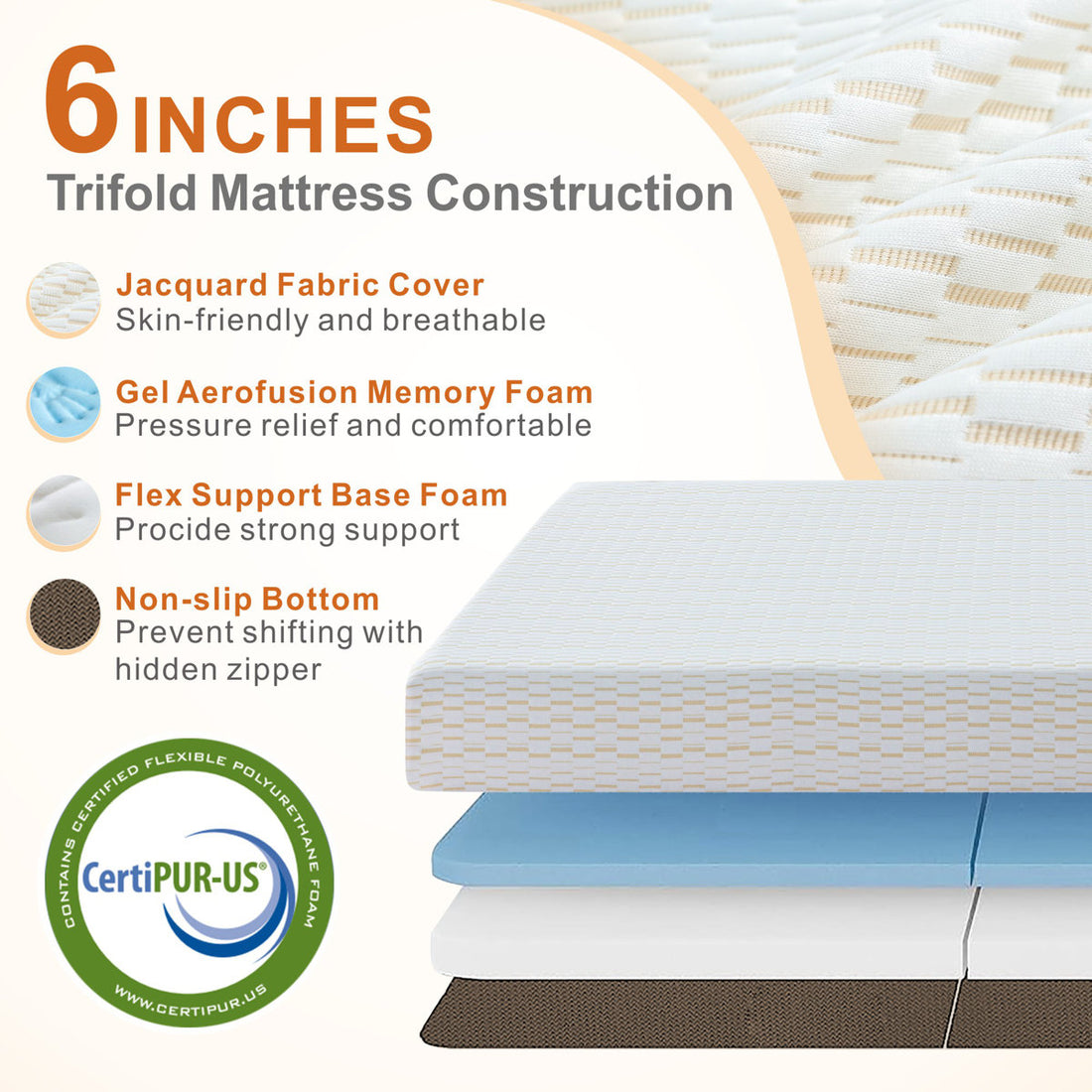 Alwyn Home & Bundaberg Foldable  6'' Memory Foam Folding Murphy Bed Mattress With Washable Cover for Camping