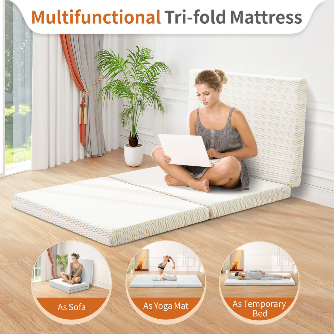 Alwyn Home & Bundaberg Foldable  6'' Memory Foam Folding Murphy Bed Mattress With Washable Cover for Camping